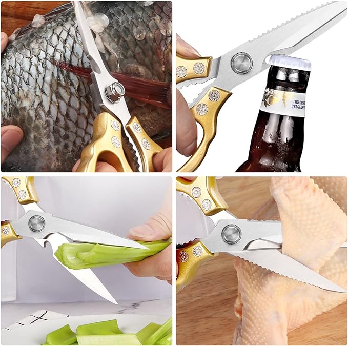 Kitchen Scissors, Heavy Duty Sharp Shears Dishwasher Safe, Kitchen Accessories Cooking Shears for Meat Chicken Fish Poultry Herb Bread (gold)