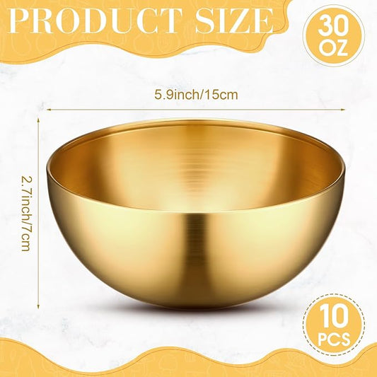 Nuogo 10 Pcs Stainless Steel Mixing Bowls Decorative Esthetician Bowls for Thanksgiving Christmas First Holy Communion Wedding Baking Prepping Serving Facial Salad Fruit Candy(5.9 Inch,Gold)