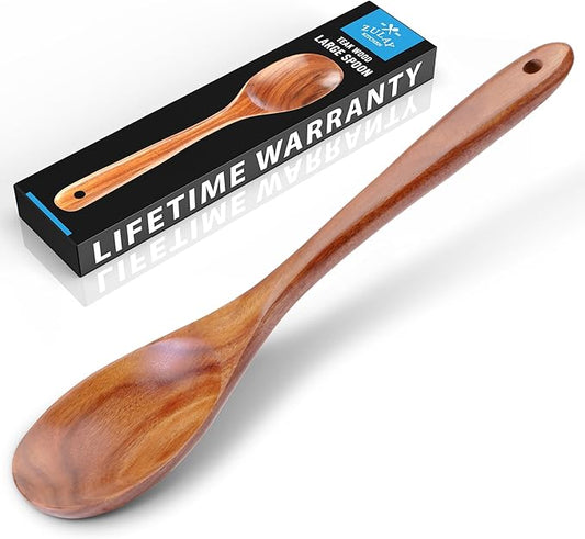 Zulay Kitchen Premium Large Teak Wooden Spoon For Cooking - Durable Wooden Cooking Utensil, Perfect Wooden Kitchen Utensil Set Addition, Smooth Finish Natural Teak Spoon, Non-Stick Wooden Spoon