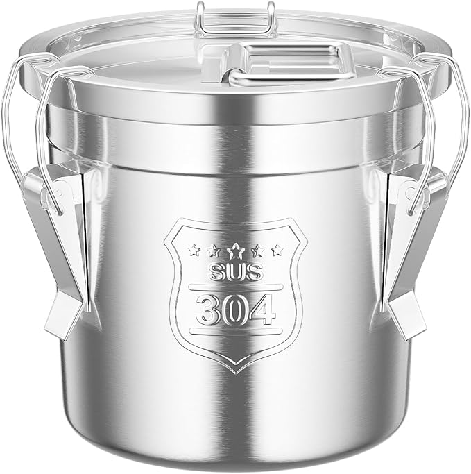 304 Stainless Steel Storage Containers with Lid, 6L/1.58gal Airtight Canister with Locking Clamps Multi-Purpose Kitchen Storager Bucket Food Jar, for Rice Cereal Flour Coffee Beans Milk (6L)