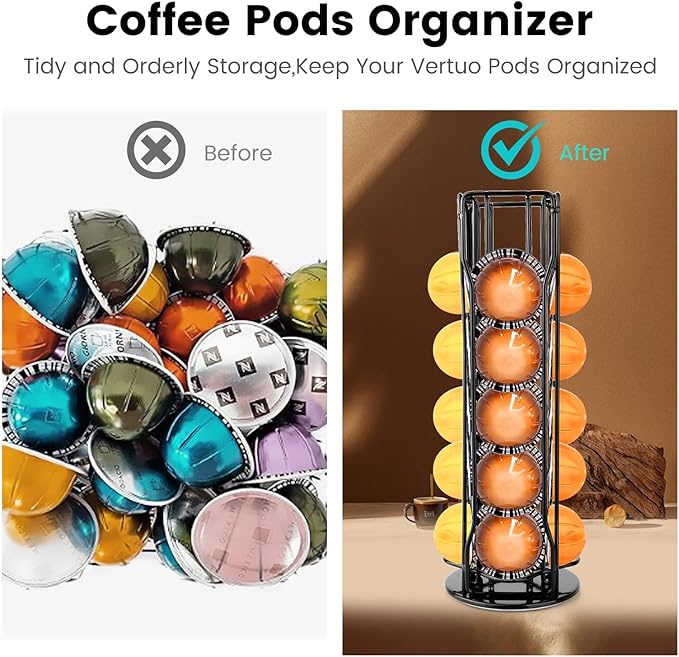 Coffee Pod Stand Holder for Nespresso Vertuoline 20 Pods, Coffee Bar Vertuo Pod Organizer Rack, 360° Rotating Coffee Capsule Holds Storage, 20 Pods Holder Spinner for Nespresso Vertuo Line (Black)