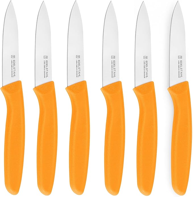 Paring Knives Set,Stainless Steel Paring Knife Set of 6,Sharp Vegetable&Fruit Knifes,Small Knife Set,Ergonomic Handle Paring Knives,Straight Edge Paring Knife Set,Orange Peeling Knife