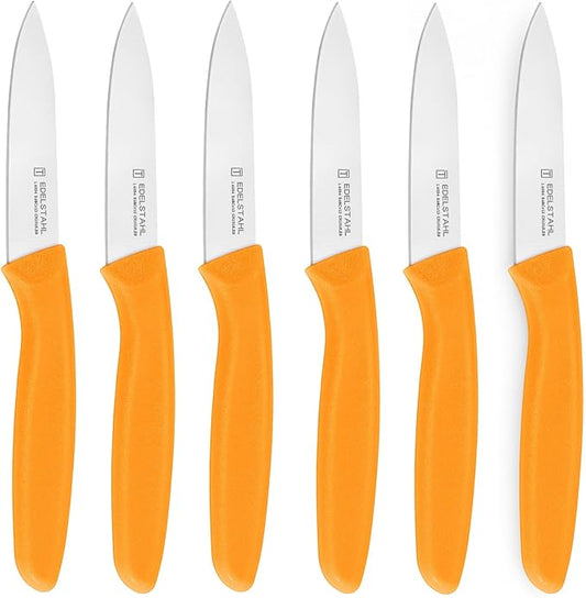 Paring Knives Set,Stainless Steel Paring Knife Set of 6,Sharp Vegetable&Fruit Knifes,Small Knife Set,Ergonomic Handle Paring Knives,Straight Edge Paring Knife Set,Orange Peeling Knife