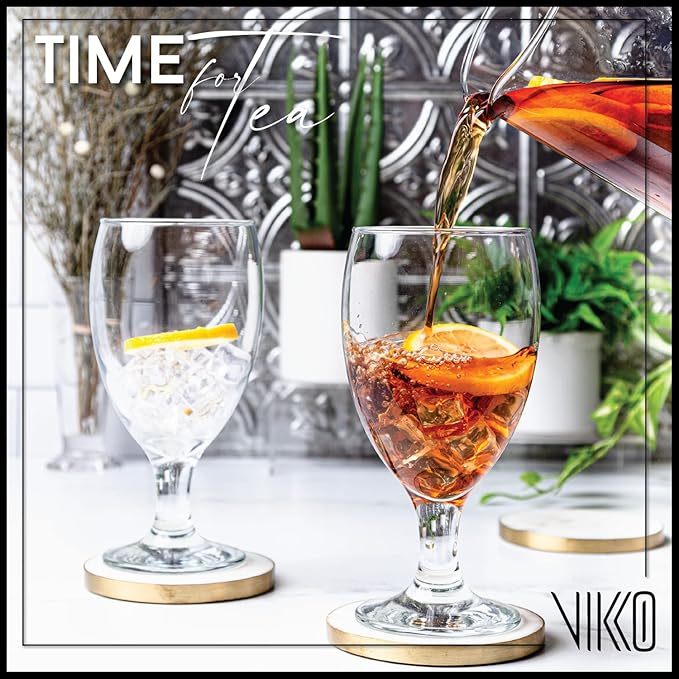 Vikko Classic Goblet Party Glasses, Iced Tea Glasses 20 Ounce, Set of 6 Goblets, Water Glasses, Dishwasher Safe Durable Glassware