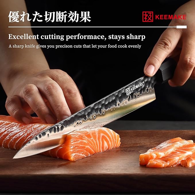 KEEMMAKE Sushi Knife - 10 inch Yanagiba with 440C Stainless Steel Blade, Japanese Sashimi Knife with G10 Bolster and Octagonal Rosewood Handle, Gift Box Included