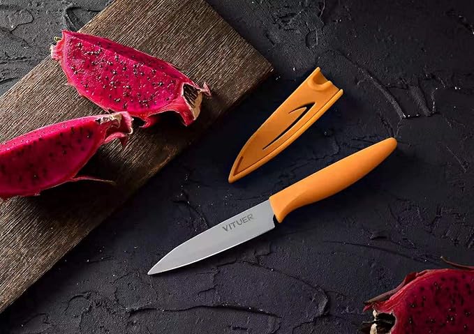 Paring knife, 4PCS Paring knives (4 Knives and 4 Knife cover), 4 Inch Peeling Knife, Fruit and Vegetable Knife, Ultra Sharp Kitchen Knives, German Steel, PP Plastic Handle