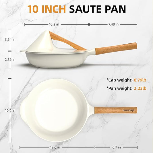 Nonstick Saute Pan Skillet with Lid,10 Inch Deep Frying Pan, Toxin-Free Ceramic Cookware, Healthy Non Toxic Cooking Pan with Helper Handle, Fry Pan Compatible with All Stovetops