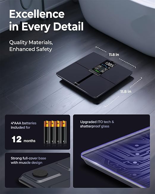 Professional Smart Scale for Body Weight, BMI, Body Fat, Muscle Mass, Highly Accurate Body Composition Weighing Machine, Bathroom Digital Scale Large Display Sync with Fitness App, 450lb