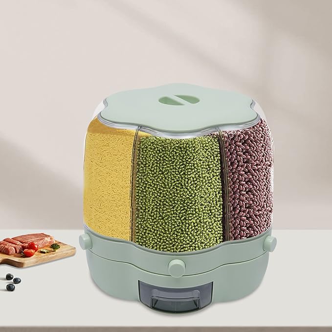 360° Rotatable Cereal Dispenser, One-Click Rice Output, Visible Round Multigrain Tank Cup Dry Rice Container Food Dispenser Sealed Grains Cans Grain Storage Tank for Storage Small Beans(Style 9)