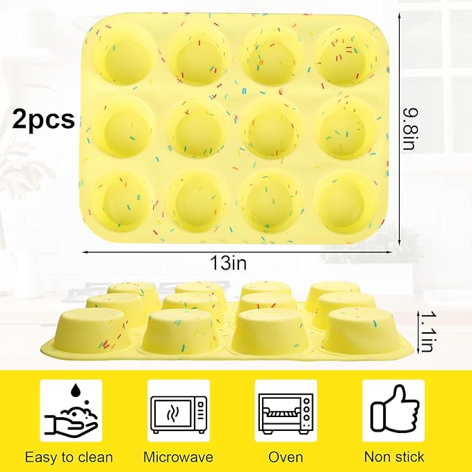 12 Cup Silicone Egg Bite Molds, 2PCS Nonstick Cupcake Pan Molds for Making Tarts, Mini Cheesecakes & Meatloaf
