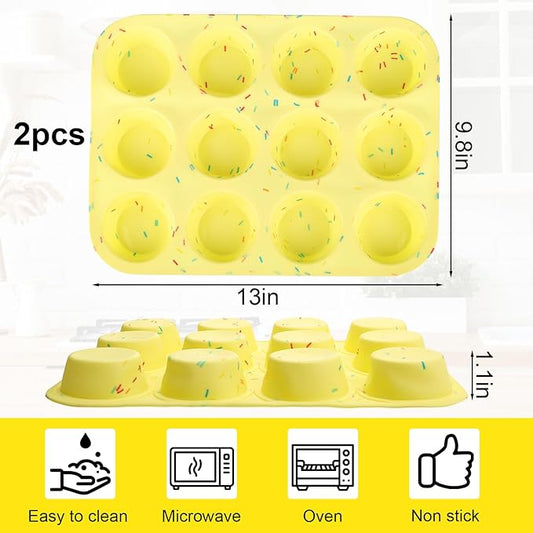 12 Cup Silicone Egg Bite Molds, 2PCS Nonstick Cupcake Pan Molds for Making Tarts, Mini Cheesecakes & Meatloaf