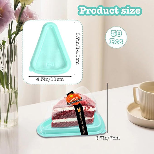 Cake Slice Container, 50 Pack Clear Plastic Cake Containers Cheesecake Container Pie Slice Box, Individual Pie Slice Box Disposable Cheesecake Containers For Pies Snack Dessert (Green)