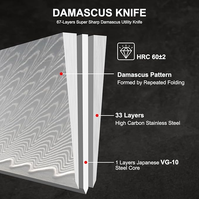 Kitchen Utility Knife 5 Inch, Japanese VG10 Steel Damascus Paring knife, Small Kitchen chef Knife with Gift Box and Resin Wood Handle, Ideal Birthday Gift for Men and Women
