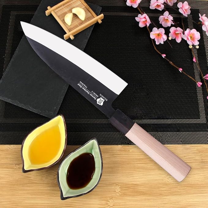 WILDMOK 7 Inch Deba Knife - Asian Usuba Salmon Sashimi Knife with German Stainless Steel Blade & Traditional Wooden Handle