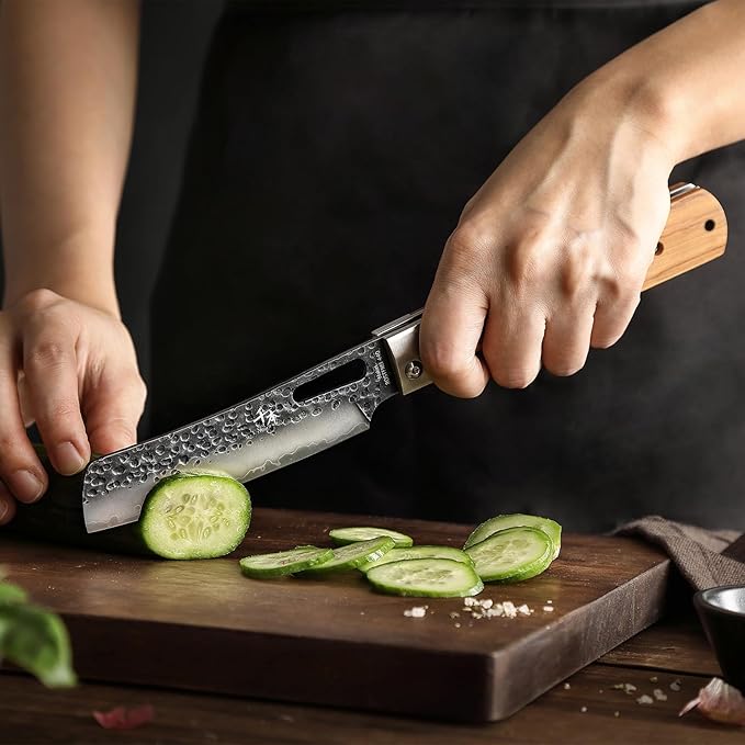 SENBON Forged 440A Stainless Steel Gift wrapped 4 piece set sharp pocket folding chef knife universal peeling bread knife set portable kitchen knives with natural olive handle