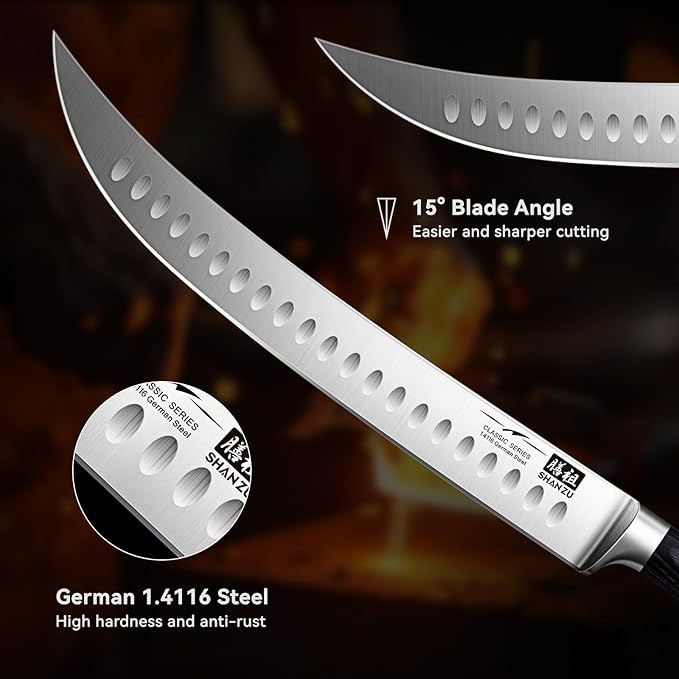 SHAN ZU 12" Slicing Knife - Brisket Slicing Meat Carving Knife Professional German 1.4116 Stainless Steel Razor Sharp Blade, Ergonomic Wood Handle & Full Tang Design, Gift Box Included