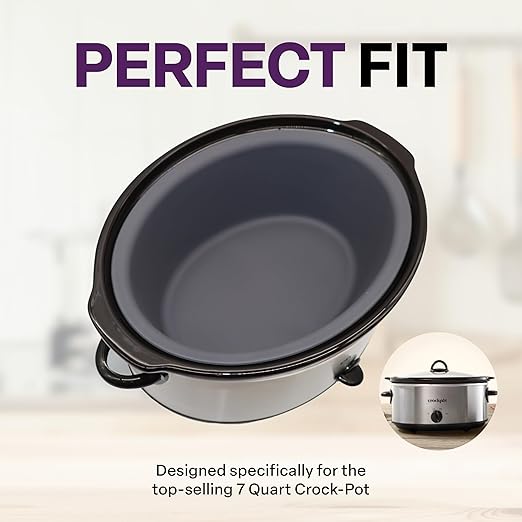 Silicone Slow Cooker Liner Insert, Compatible with 7 Quart Crock-Pot (SCV700-S-BR), BPA-Free Silicone, Dishwasher Safe and Mess Free, Charcoal Gray