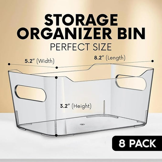 Clear Plastic Storage Bins, Small Fridge Organizer Kitchen Organizers and Storage Containers Bathroom Organization and Storage Bin for Makeup Organizer, fruits, Chips, Perfume, Skin Care, crafts
