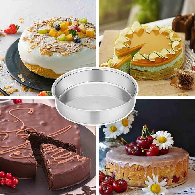TeamFar Cake Pan Set of 2, 8 Inch Cake Pan Round Tier Tins Set Stainless Steel, Healthy & Heavy Duty, Mirror Finish & Easy Clean, Dishwasher Safe