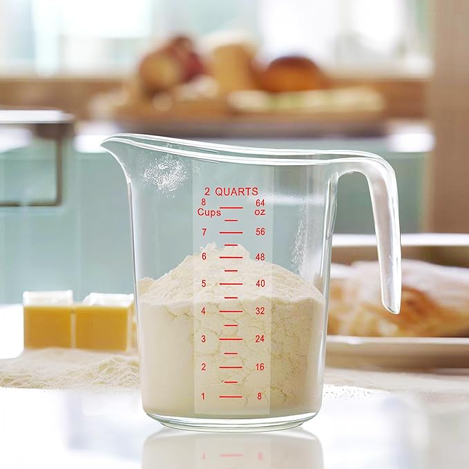 Amazing Abby - Melissa - 64-Ounce Plastic Measuring Pitcher (2-Pack), 8-Cup (2-Quart) Food-Grade Measuring Jug, Unbreakable, Stackable, Dishwasher-Safe, Great for Oil, Vinegar, Flour, and More