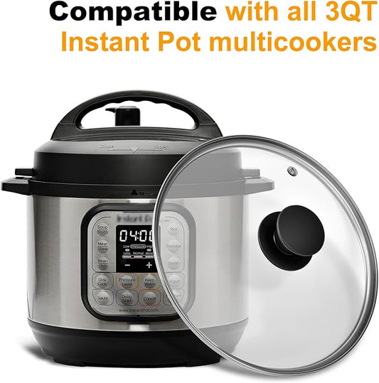 Tempered Glass Lid for Instant Pot 3 Quart - 7.6-Inch Pressure Cooker Accessories,Replacement Parts with Silicone Top Knob & Steam Vent - Heat-Resistant, Dishwasher Safe