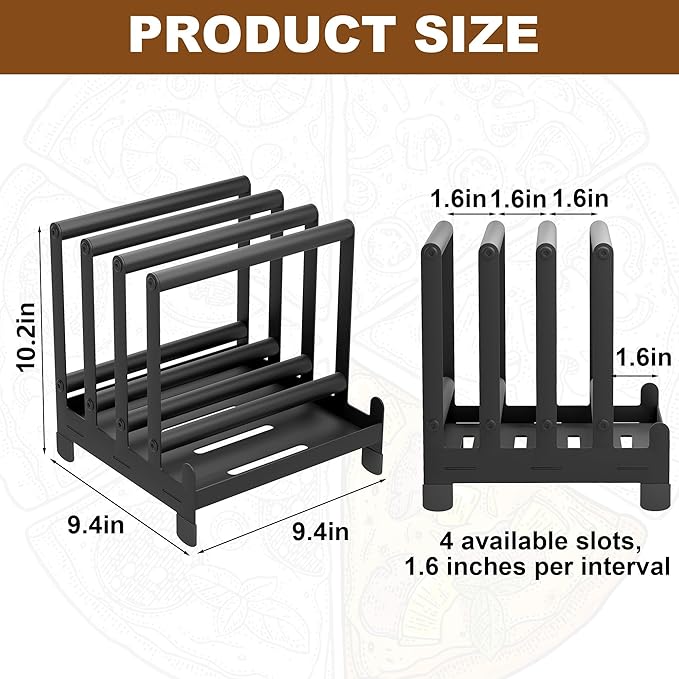 Pizza Peel Rack Steel 4 Available Slots Pizza Paddle Holder Rack with Non-Slip Feet for Pizza Spatula Turner Storage Organizing and Saving Space Pizza Turning Oven Accessories Black