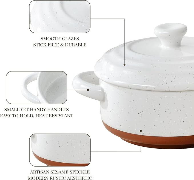 MALACASA Mini Cocotte Set - 12 OZ Small Casserole Dishes for Oven with Lids and Handles, Ramekins Oven Safe, Ceramic Mini Dutch Oven Set of 4, Microwave & Dishwasher Safe, Multicolor, Series TARA