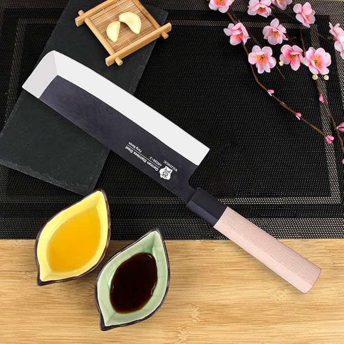 WILDMOK 7 Inch Asian Usuba Vegetable Knife German Stainless Steel Blade & Traditional Wooden Handle