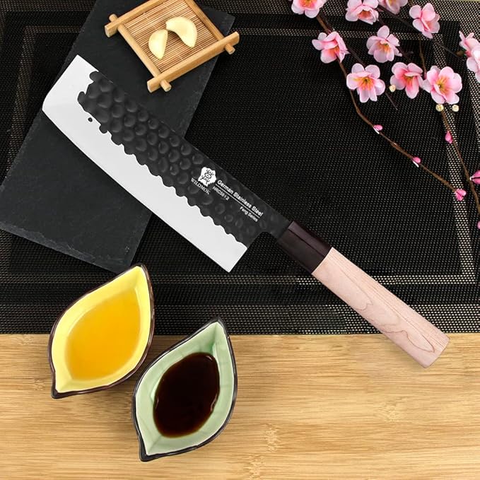 WILDMOK Left Handed 7 Inch Nakiri Knife German Stainless Steel Vegetable Chopping Knife Asian Usuba Chef's Knife for Left Handed