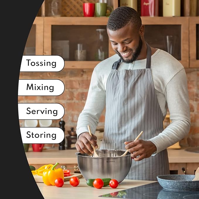 Belwares Mixing Bowls with Lids Set - Nesting Bowls with Graters, Handle, Pour Spout, Airtight Lids - Stainless Steel Non-Slip Mixing Bowl for Cooking, Baking, Prepping, Food Storage (Set of 3)