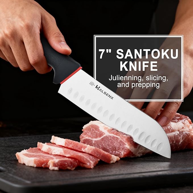 5-Piece Professional Kitchen Knife Set - 8" Chef, 7" Santoku, 5.5" Utility Knives, In-Drawer Knife Storage & Sharpener - 1.4116 German Steel with Non-Slip Softgrip Handle for Home Kitchen