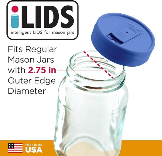 Mason Jar Drink Lid, Regular Mouth, Periwinkle, Pack of 2