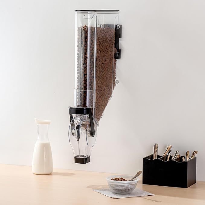 Restaurantware-Met Lux 3.4 Gallon Dry Food Dispenser, 1 Airtight Cereal Dispenser - Wall-Mounted, Single Control, 1 Black Plastic Grain Holder, For Snacks, Nuts, Or Coffee Beans