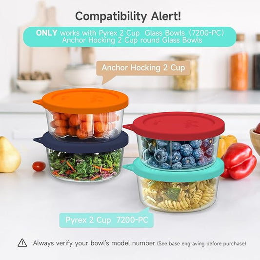 Sophico 2 Cup Round Silicone Storage Cover Lids Replacement for Anchor Hocking and Pyrex 7200-PC Glass Bowls (Container not Included) | Navy Blue-Mint | 4 Pack