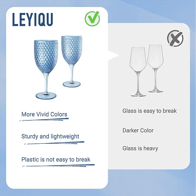 12PCS Blue Plastic Wine Glasses 13oz,Acrylic Goblets Toasting Glassware,Unbreakable Cups Drinking Glasses for Bar Party,Wedding