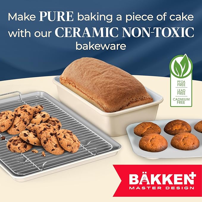 BAKKENMASTER Premium Loaf Pan 1 lb – Aluminum, Ceramic Non-stick Coating, PTFE & PFOA Free, Even Heat, Non-toxic, 4.7" x 9", Perfect for Pound Cakes, Breads, & More - Marble