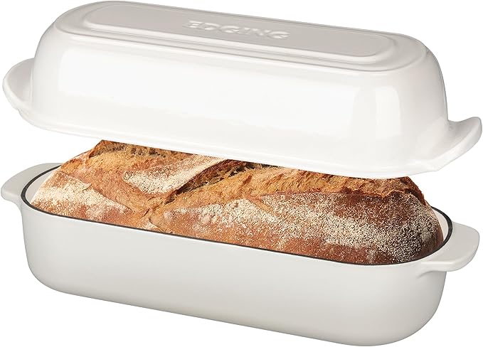 Enameled Cast Iron Loaf Pan with Lid, Dutch Oven Bread pan for Homemade Sourdough Bread Baking, 12.5x5.5 inch, 5qt, White
