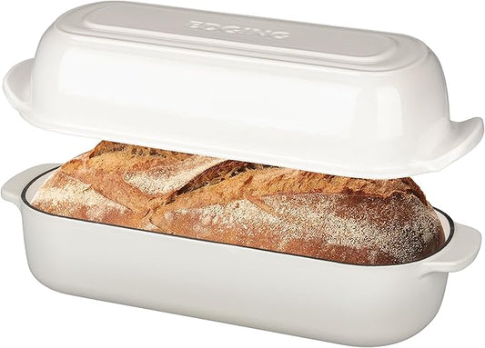 Enameled Cast Iron Loaf Pan with Lid, Dutch Oven Bread pan for Homemade Sourdough Bread Baking, 12.5x5.5 inch, 5qt, White