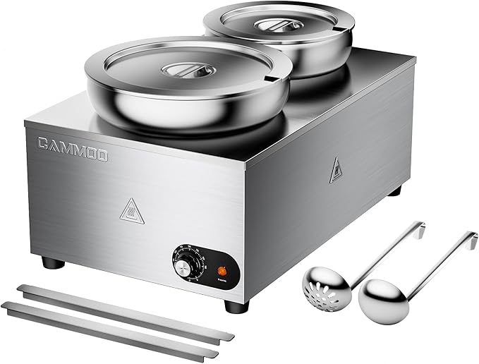 1200W Stainless Steel Electric Soup Warmer 20qt, Bain Marie Pot, Steam Table Food Warmer 86~185°F Adjustable Temp, Commercial Soup Kettle for Catering Restaurant Buffet