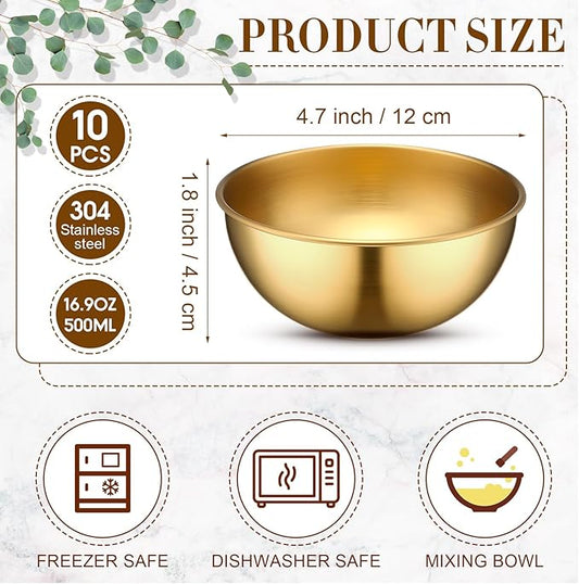 Nuogo 10 Pcs Stainless Steel Mixing Bowls Decorative Esthetician Bowls for Thanksgiving Christmas First Holy Communion Wedding Baking Prepping Serving Facial Salad Fruit Candy(4.7 Inch,Gold)