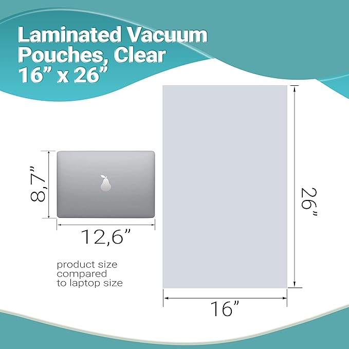 APQ Pack of 250 Jumbo Co-Extruded Vacuum Pouches 16 x 26 Clear Vacuum Food Bags 16x26. Thickness 3 mil Thick. Polyethylene Bags for Packing and Storing. Perfect for Industrial, Food Service.