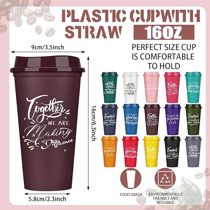 Pickmesh 60 Pcs Employee Appreciation Gifts Christmas Thank You Gift for Team Building 16 oz Teacher Plastic Coffee Cup with Lid Inspirational Travel Tumbler for Coworker Staff Pastor (Colorful)