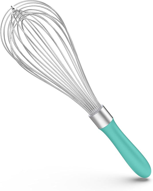 U-Taste Balloon Whisk for Cooking: 18/10 Stainless Steel Kitchen Wire Whisk, 12in Large Heavy Duty Egg Beater, Manual Mixing Tool with 12 High Flex Wires for Stirring, Blending Sauce (Aqua Sky)