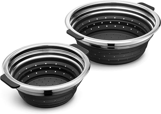 HexClad 2-Piece Steamer Basket Set for Steaming and Draining, Fits HexClad's 3 and 8Qt Pots, Dishwasher-Safe, Space-Saving Design, Heat-Safe to 425ºF, Non-Slip Handles, Silicone and Stainless Steel