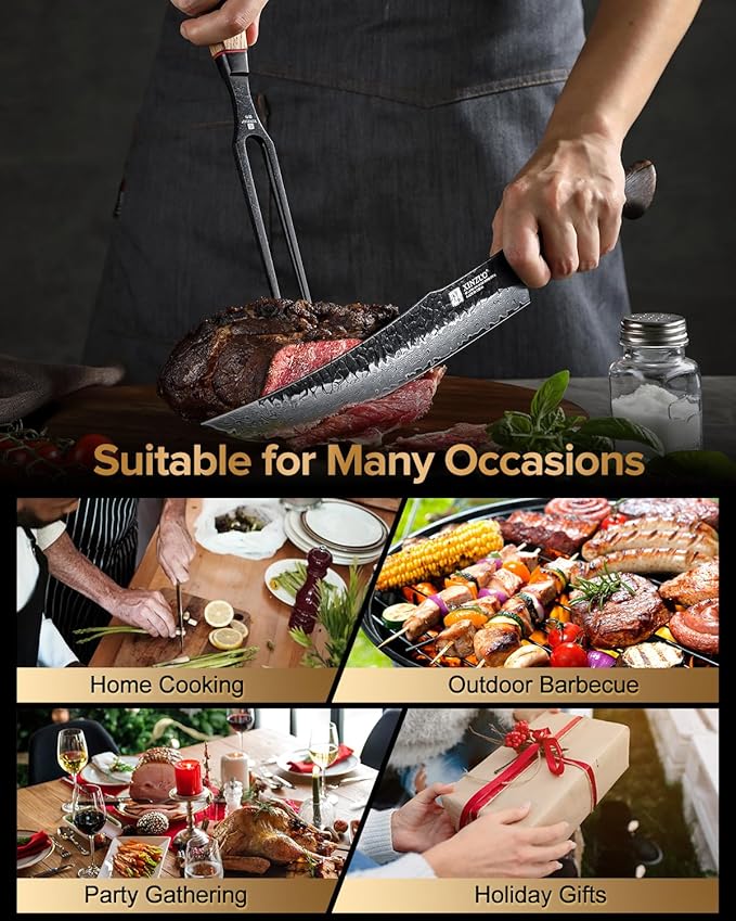 XINZUO 5.9 Inch Meat Carving Fork,High-Strength 430 Stainless Steel,2 Prong Kitchen Forks For Barbecue, Serving, Cooking, Grilling, Roasting,Ergonomic White Oak + Red G10 Gasket Handle