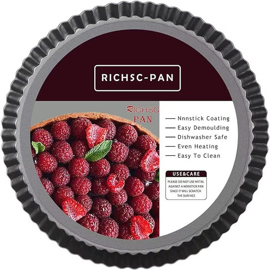 Tart Pan 10 Inch Tart Pan Carbon Steel Round Non-Stick Pan Quiche Pan with Removable Chassis for Mousse Cakes, Kitchen Reusable Baking Tool with A Depth of 1.18 Inches