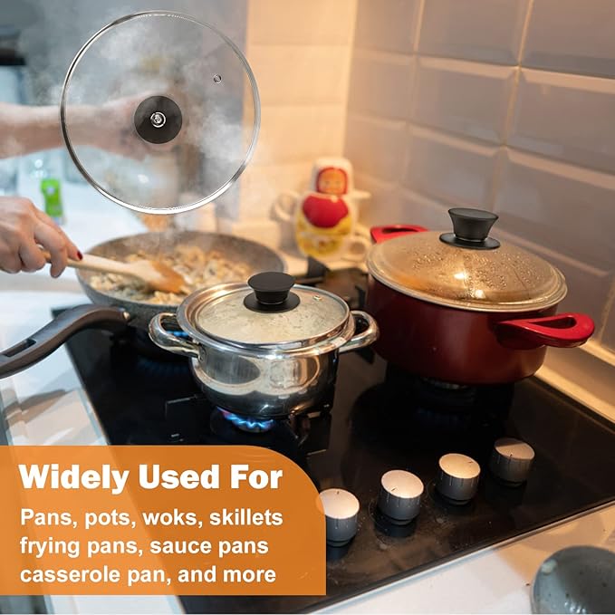 Wadaza Pan Lid 9.5 Inch - Tempered Glass Pot Lid - Oven Safe Replacement Glass Lid for Frying Pan Wok Pot Skillet