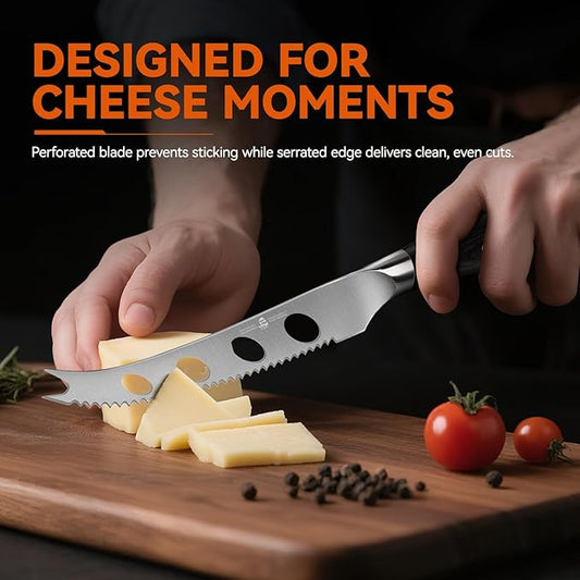 TUO Cheese Slicer Knife, 5" Serrated Tomato Knife, with Forked Tip & Non-Stick Blade, High Carbon German Steel, Ergonomic Handle with Gift Box, Falcon Series