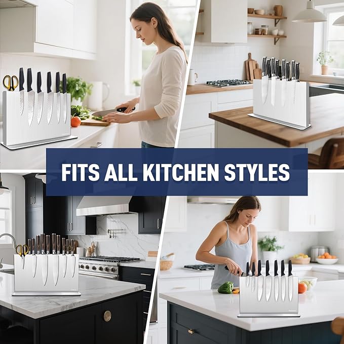 Magnetic Knife Block Without Knives— Stainless Steel Double-Sided Magnetic Knife Holder Stand with Strong Magnets, Knife Storage Organizer for Kitchen Counter top, 16 inch