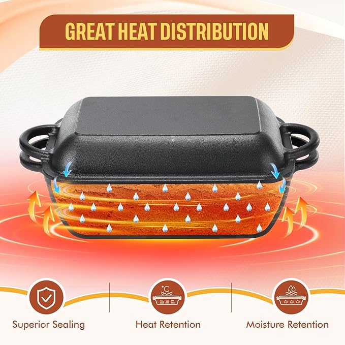 Cast Iron Bread Pan with Lid Pre-Seasoned Dutch Oven 5.7QT Non-Stick Bread Loaf Pan, Sourdough Artisan Baking Pots for Baking Roasting(Multifunctional)